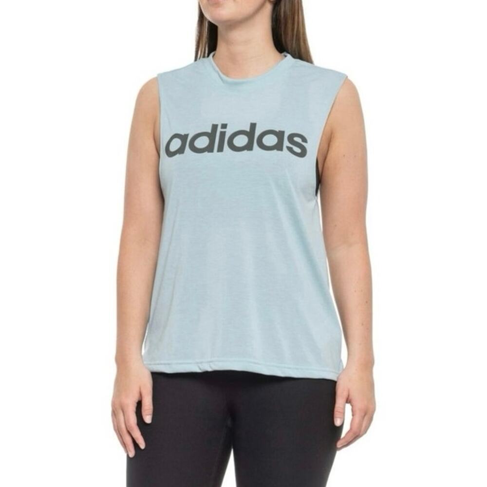 Adidas Women Dash Tank Top T Shirt Light Blue small workout cut off athletic